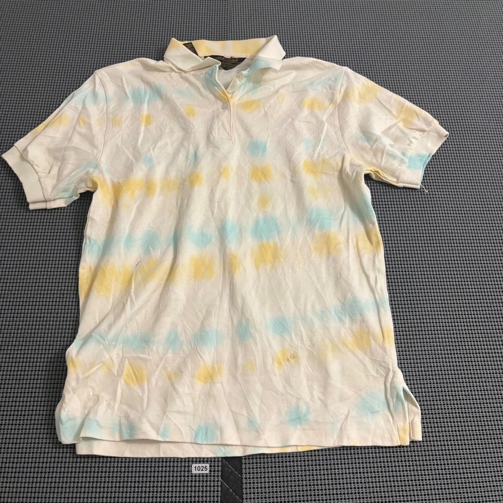 Eddie Bauer‎ Short Sleeve Tie Dye Polo Shirt Pastel Yellow Blue Cotton Mens